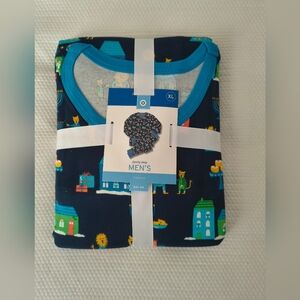 MEN'S XL LONG SLEEVE HANUKKAH THEMED MENORAH PAJAMA SET BLUE Pajama.